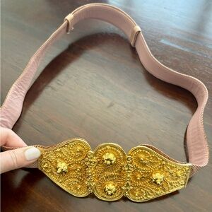 Vintage Judith Leiber Pink Snakeskin Adjustable Belt Gold Tone Buckle